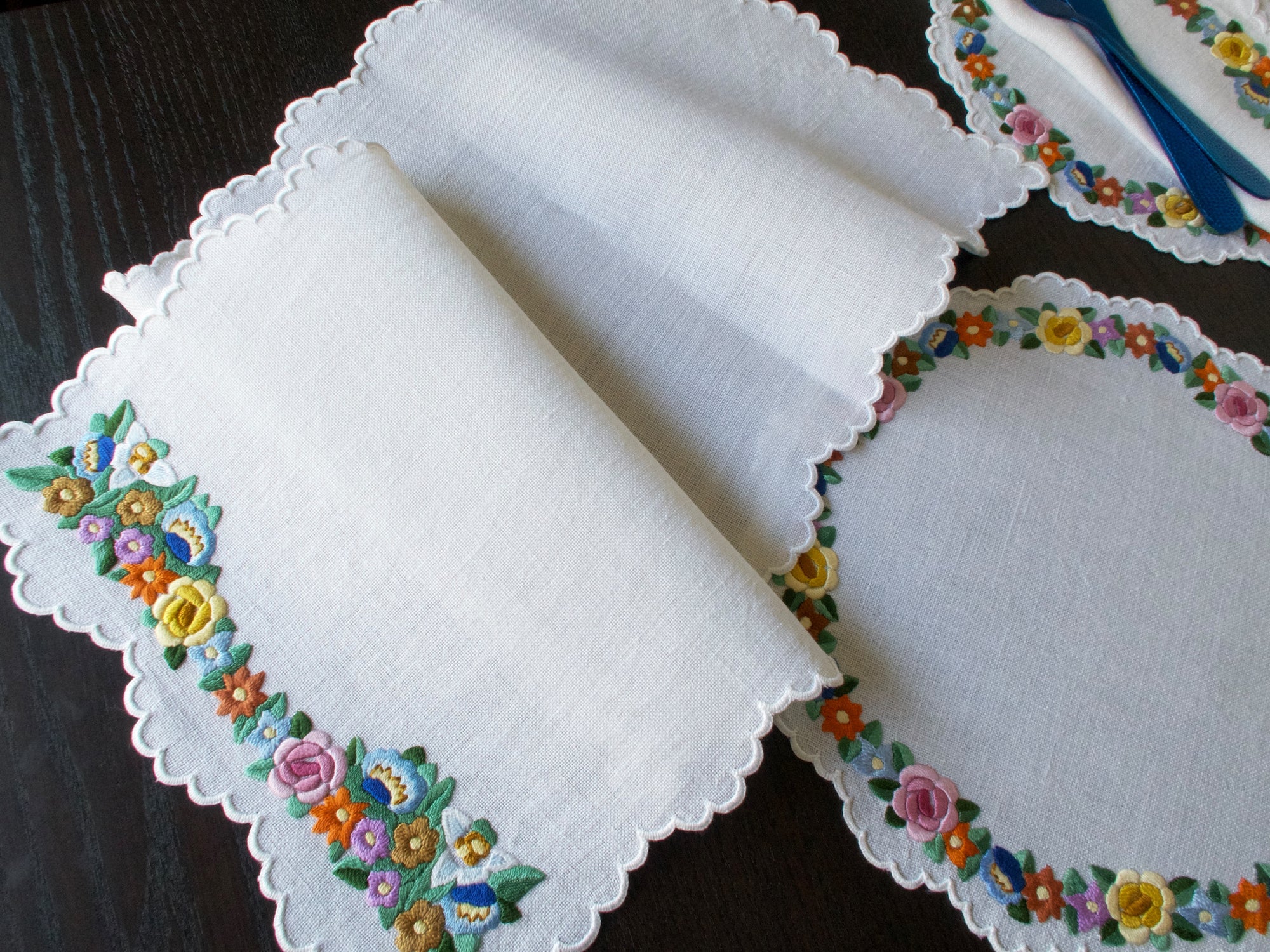 Colorful Vintage Densely Hand Embroidered 24pc Placemat Set for 12