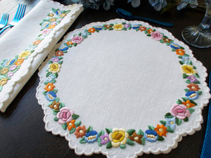 Colorful Vintage Densely Hand Embroidered 24pc Placemat Set for 12