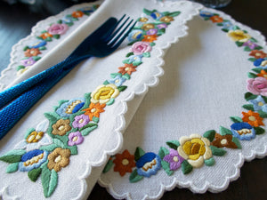 Colorful Vintage Densely Hand Embroidered 24pc Placemat Set for 12