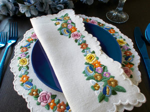 Colorful Vintage Densely Hand Embroidered 24pc Placemat Set for 12