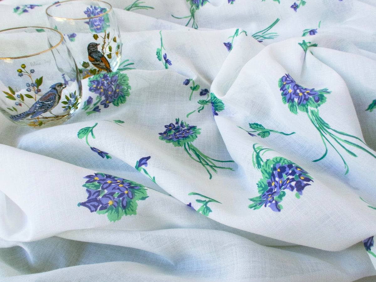 Violets Vintage D Porthault Vintage Cotton Voile Tablecloth - 68&quot; x 84&quot;