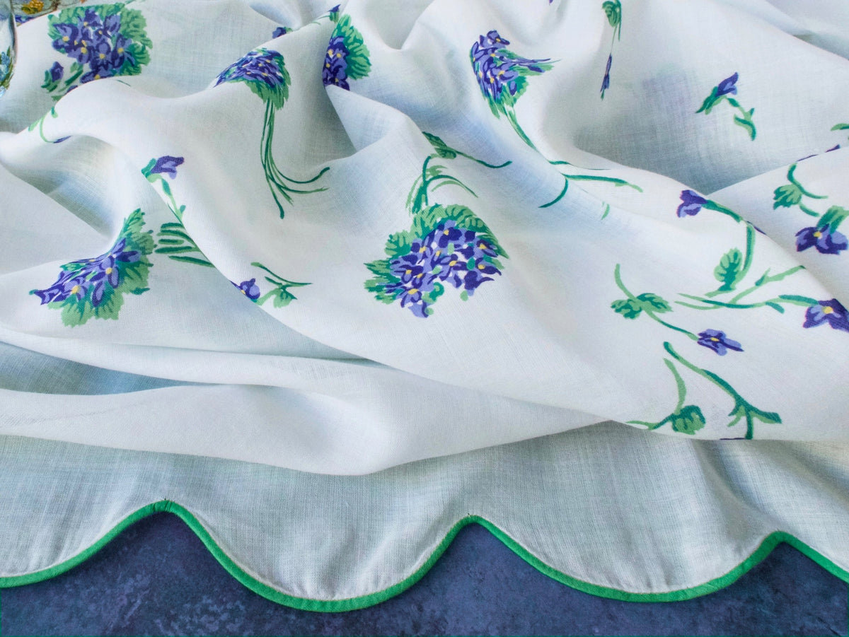 Violets Vintage D Porthault Vintage Cotton Voile Tablecloth - 68&quot; x 84&quot;