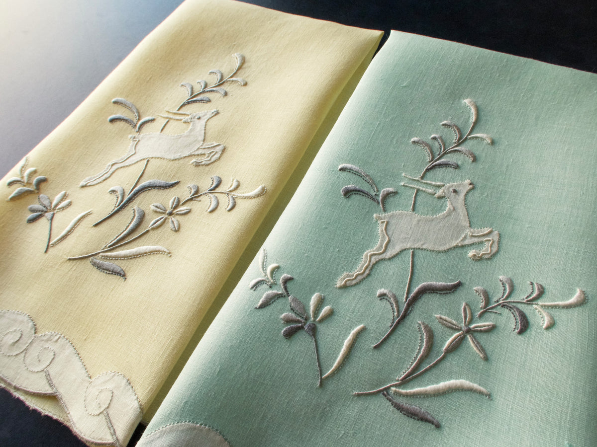 Deer Vintage Madeira Linen Guest Towels, Set of 2