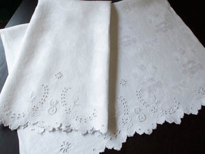 "S" Monogram Vintage Huck Damask Linen Show Towels, Set of 2