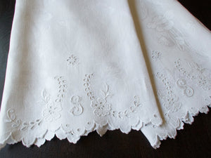 "S" Monogram Vintage Huck Damask Linen Show Towels, Set of 2