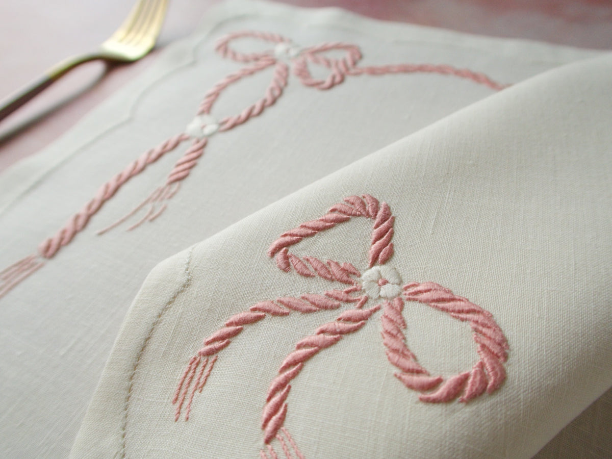 Pink Cord &amp; Tassel Vintage Madeira Napkin and Placemat 