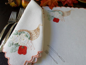 Harvest Thanksgiving Vintage Madeira 16pc Linen Placemat Set