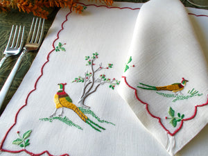 Graceful Pheasants Vintage Madeira 16pc Linen Placemat Set
