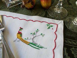 Graceful Pheasants Vintage Madeira 16pc Linen Placemat Set
