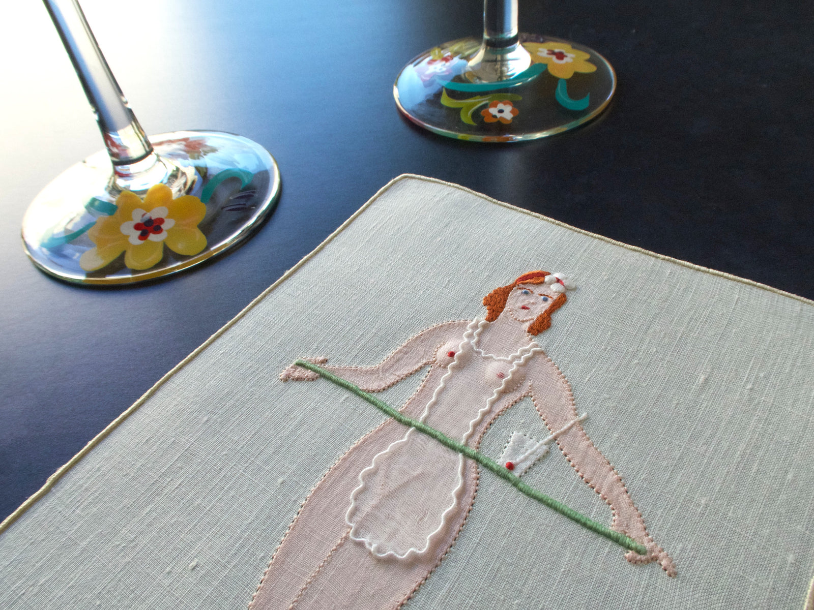 Art Deco Nude Server Vintage Madeira Naughty Cocktail Napkins - Set of 8 