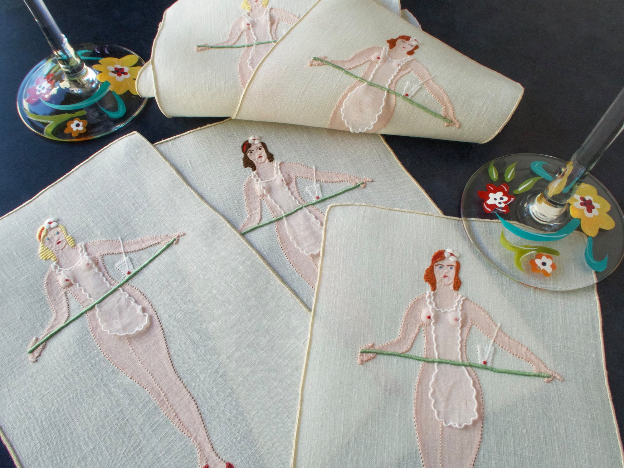 Art Deco Nude Server Vintage Madeira Naughty Cocktail Napkins - Set of 8