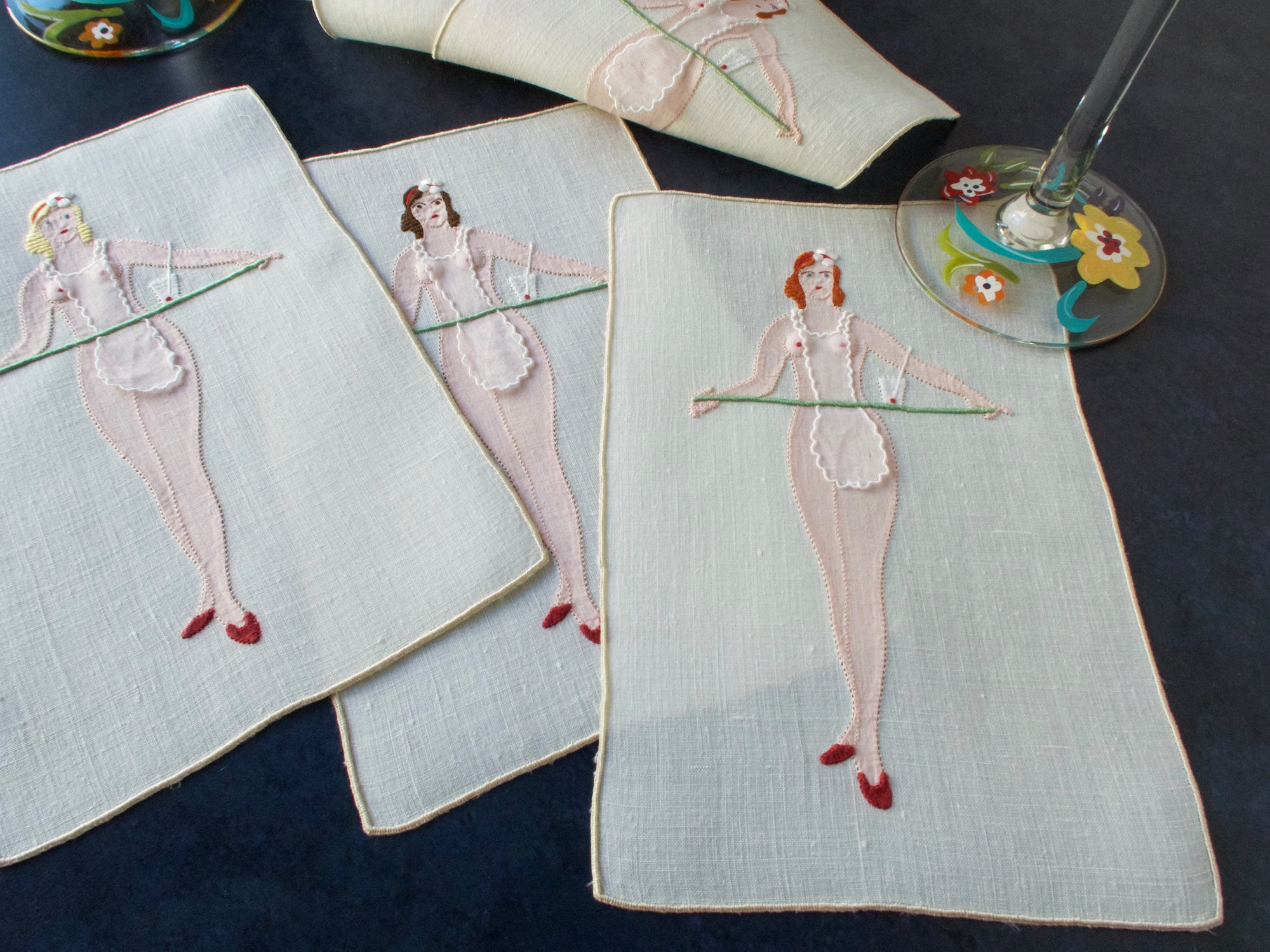 Art Deco Nude Server Vintage Madeira Naughty Cocktail Napkins - Set of 8