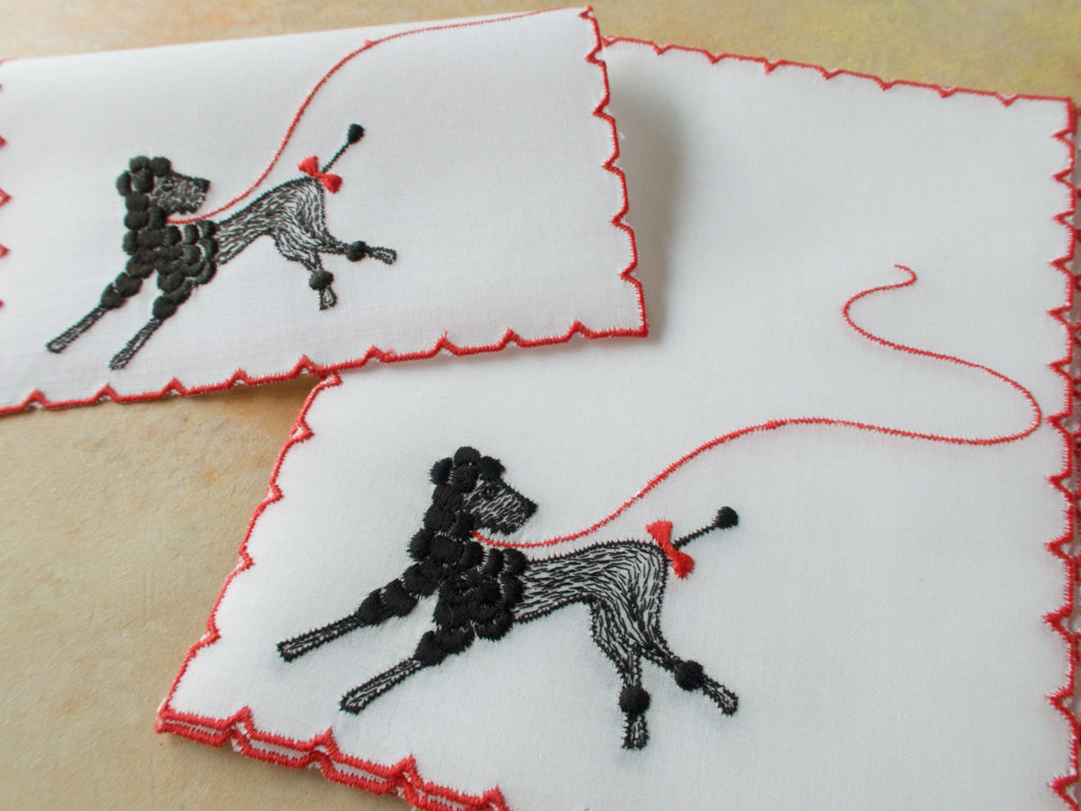 Elegant Poodles Vintage Swiss Embroidered Cocktail Napkins