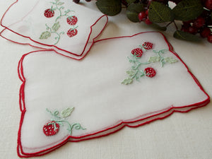Lush Strawberries Vintage Organdy Cocktail Napkins, Set of 8