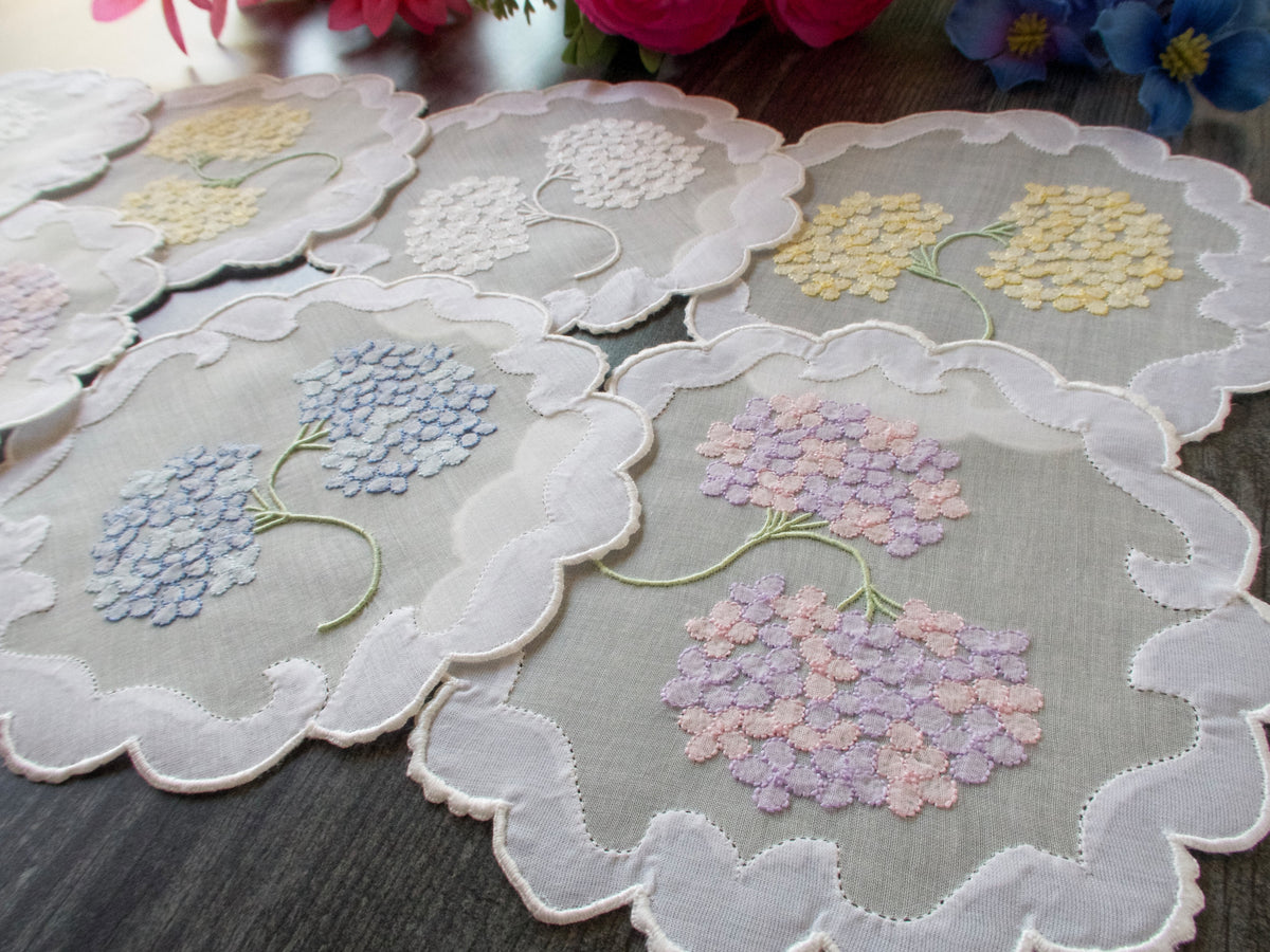 Hydrangeas Vintage Madeira Cocktail Rounds Napkins - Set of 8