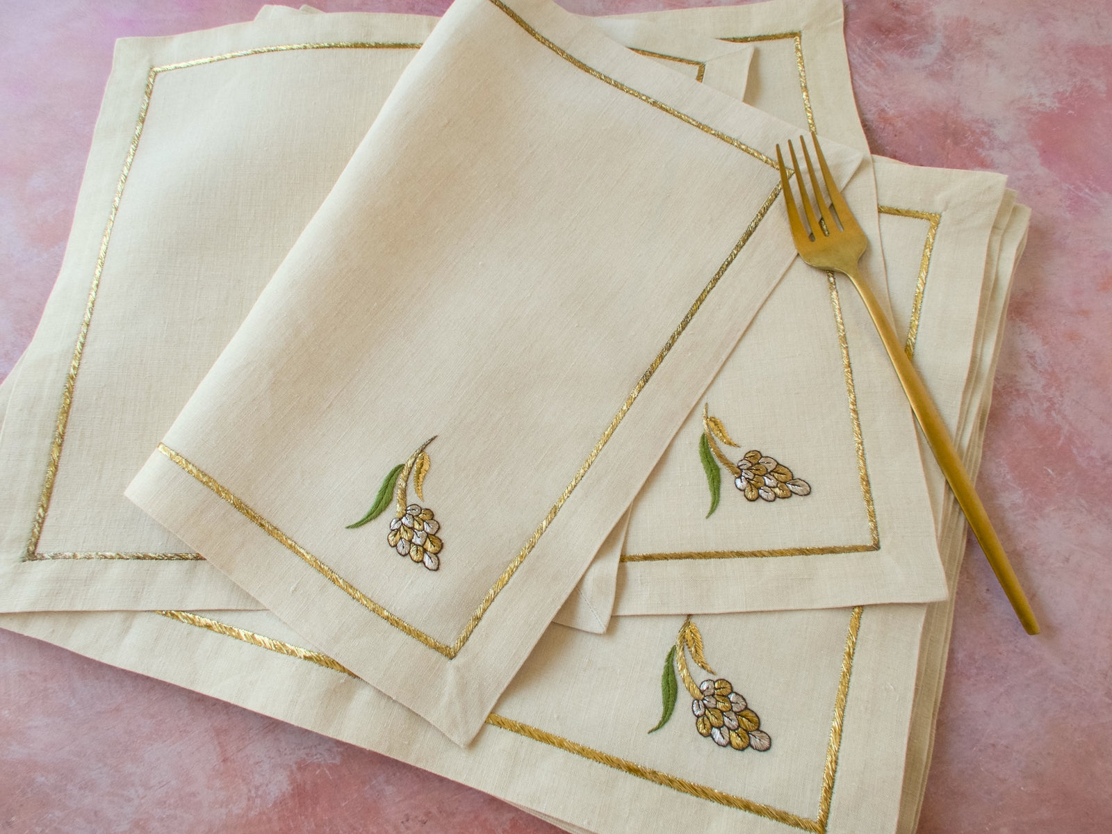 Vintage Greek Ottoman Embroidered Linen Table Napkins