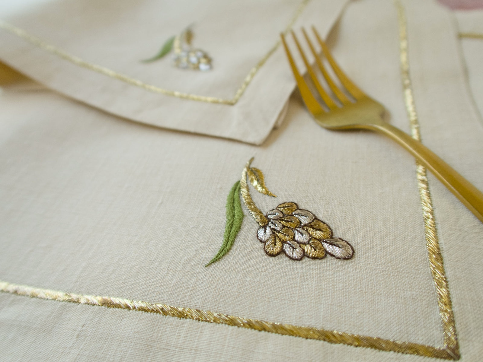 Vintage Greek Ottoman Embroidered Linen Table Napkins