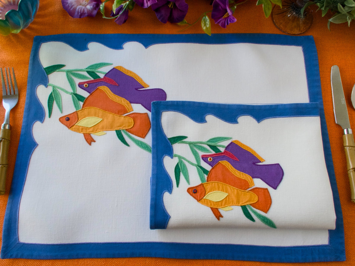 Radiant Tropical Fish Vintage D Porthault 12pc Placemat Set for 6