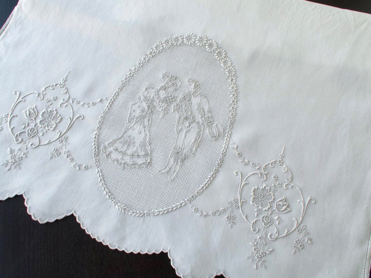 Courting Couple Vintage Appenzell Linen Towel, 23x44