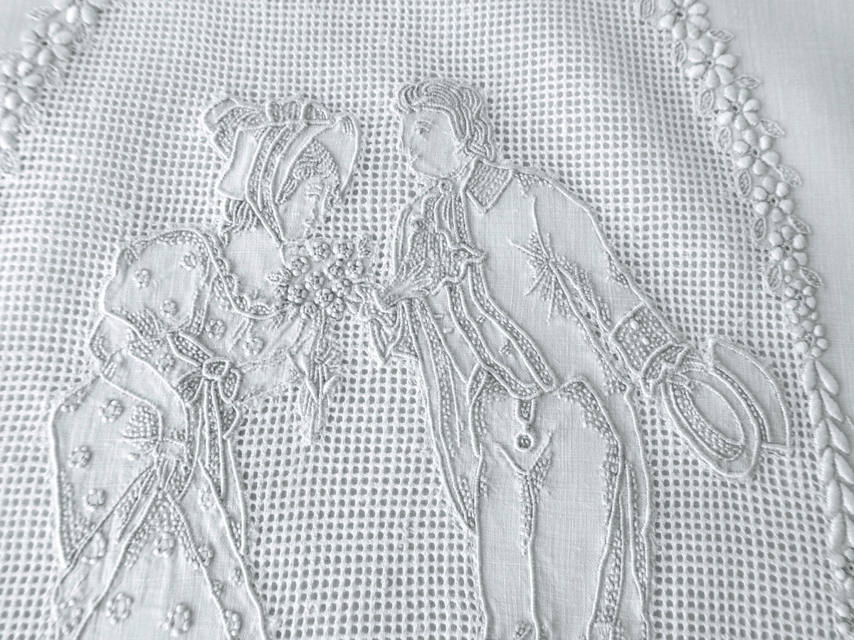 Courting Couple Vintage Appenzell Linen Towel, 23x44