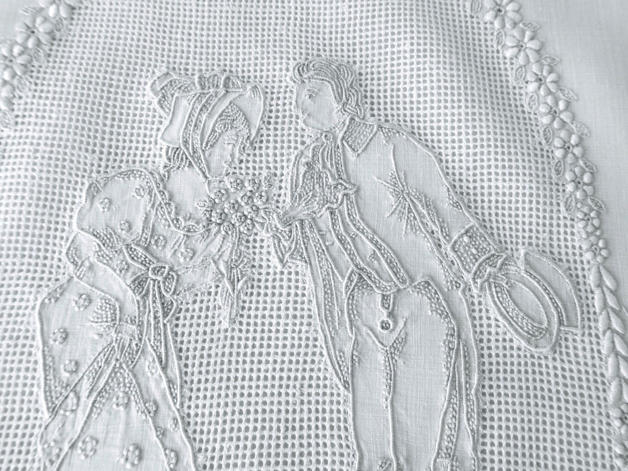 Courting Couple Vintage Appenzell Linen Towel, 23x44