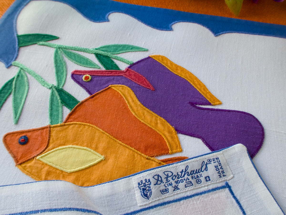Radiant Tropical Fish Vintage D Porthault 12pc Placemat Set for 6