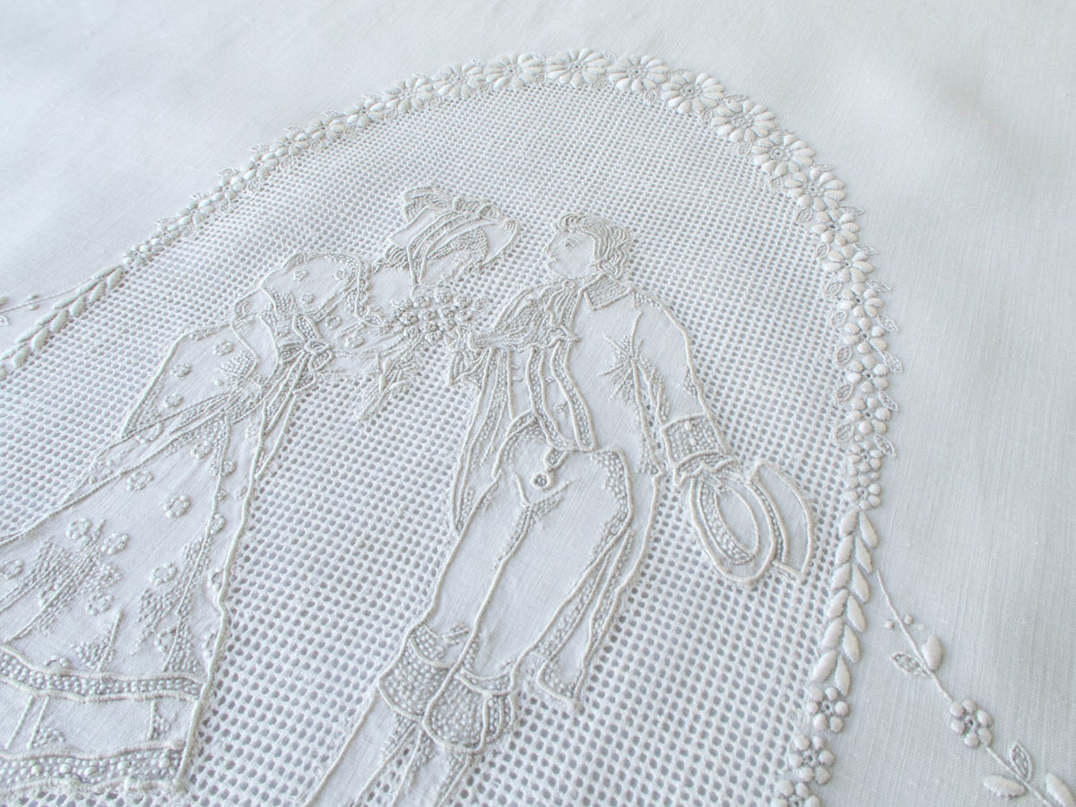 Courting Couple Vintage Appenzell Linen Towel, 23x44