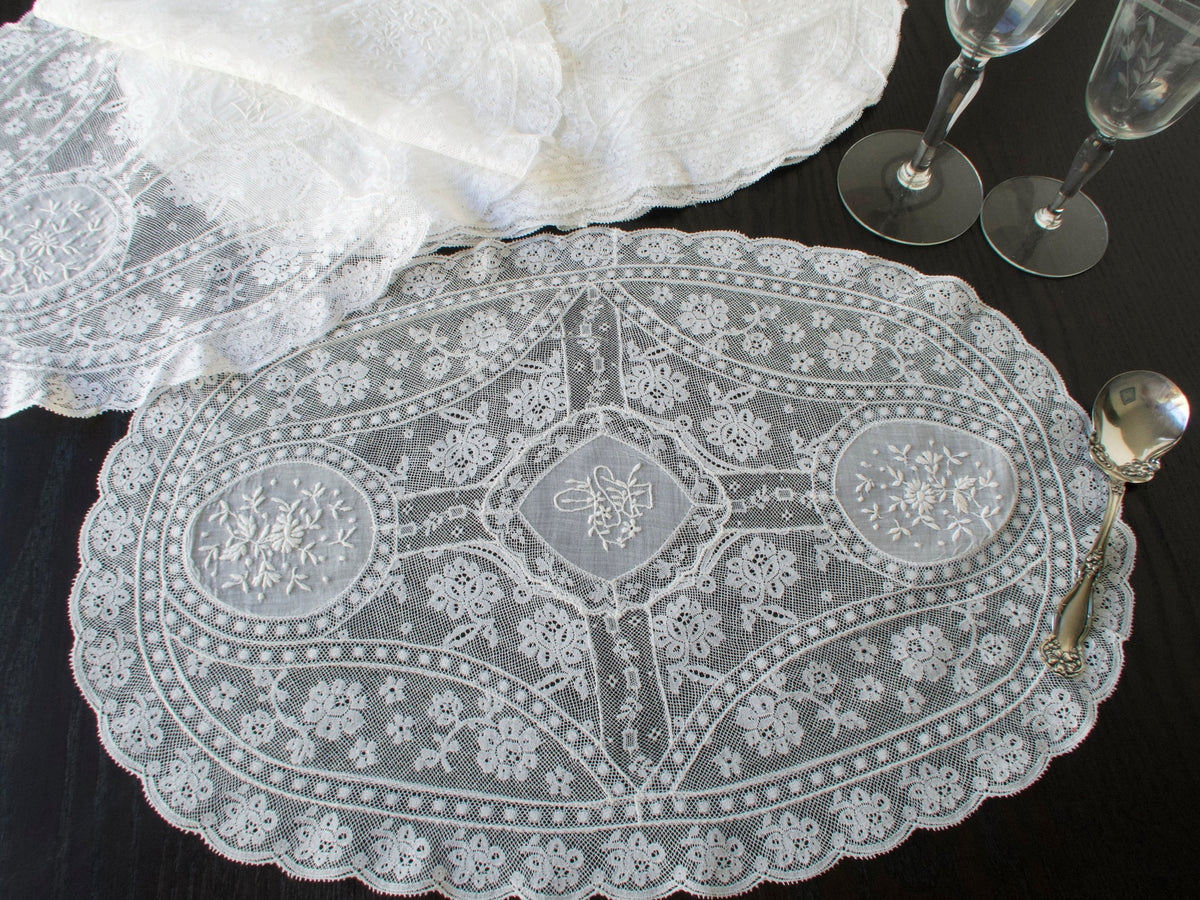 Vintage French Normandy lace oval placemats
