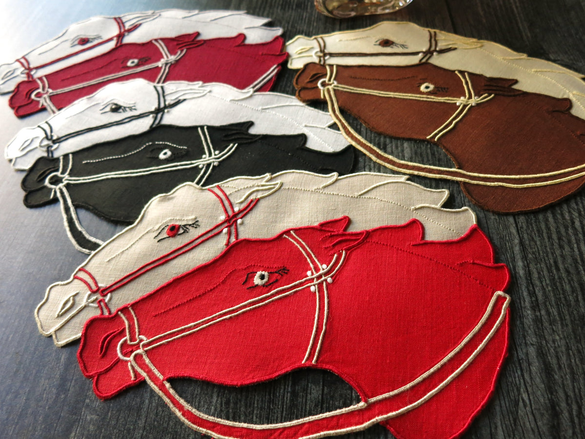 Neck &amp; Neck Horse Race Vintage Madeira Cocktail Napkins, Set of 8
