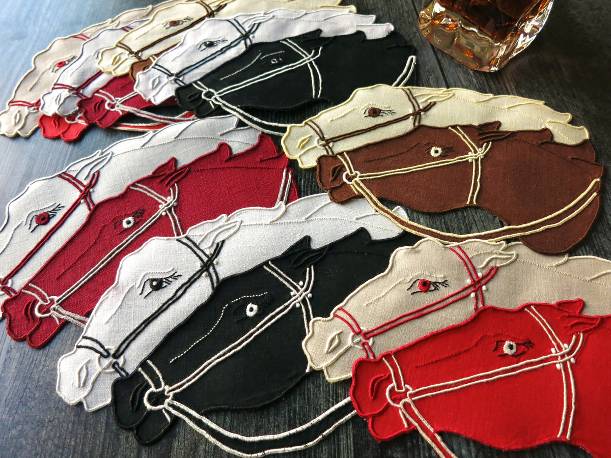 Neck &amp; Neck Horse Race Vintage Madeira Cocktail Napkins, Set of 8