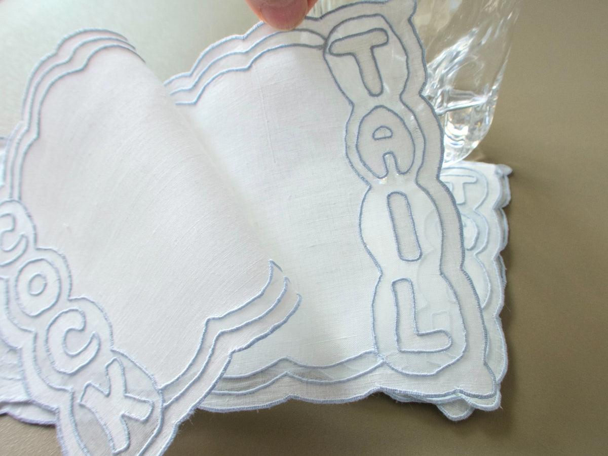"Cocktail" Vintage Madeira Linen Cocktail Napkins, Set of 6