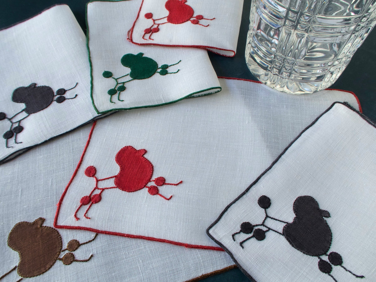 Mid Century Poodles Vintage Madeira Cocktail Napkins, Set of 6
