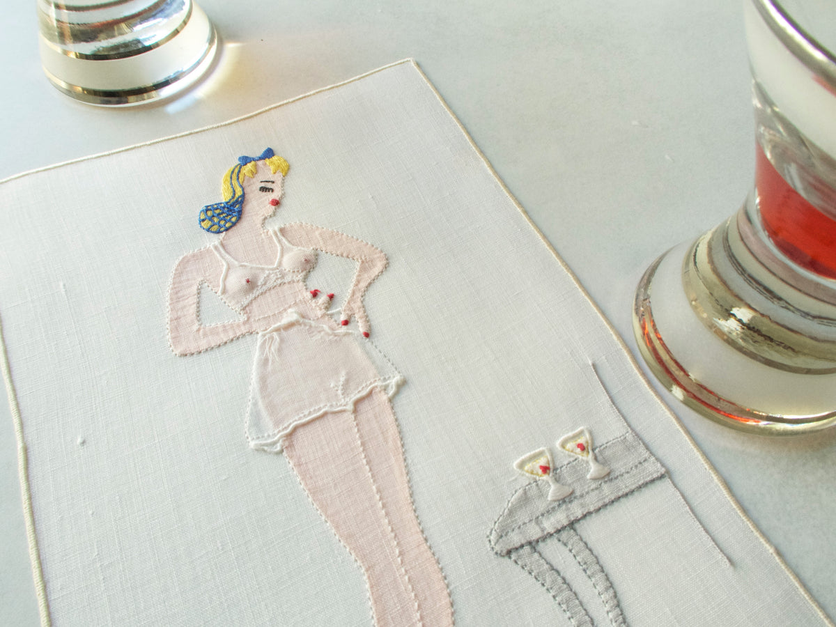 &quot;Waiting&quot; Vintage Madeira Naughty Cocktail Napkins - Set of 4