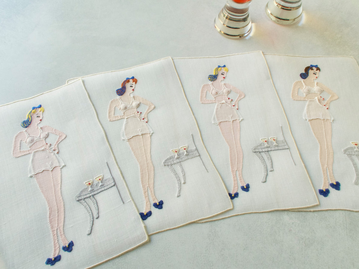 &quot;Waiting&quot; Vintage Madeira Naughty Cocktail Napkins - Set of 4