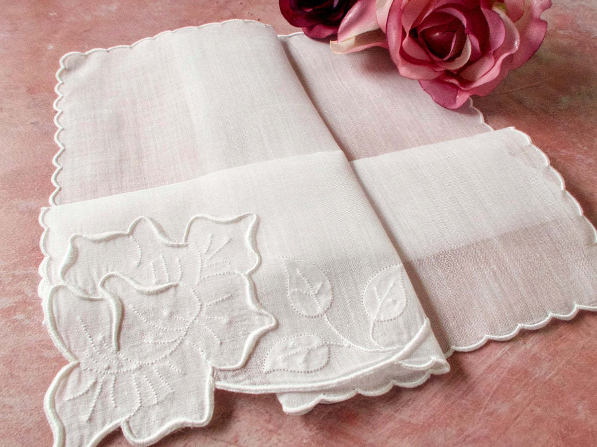 &quot;Rose&quot; Vintage Marghab Madeira Hanky 11x11&quot;