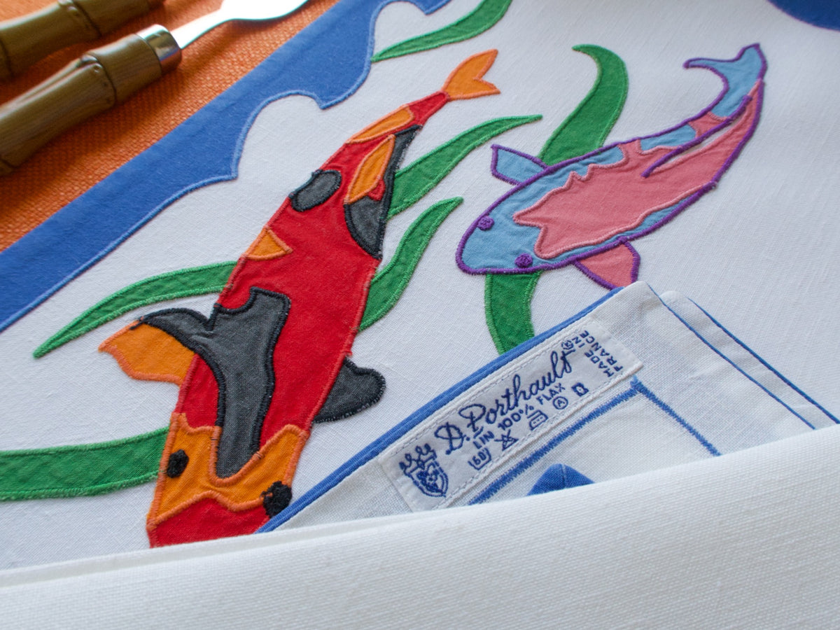 Vibrant Fish Vintage D Porthault 12pc Placemat Set for 6