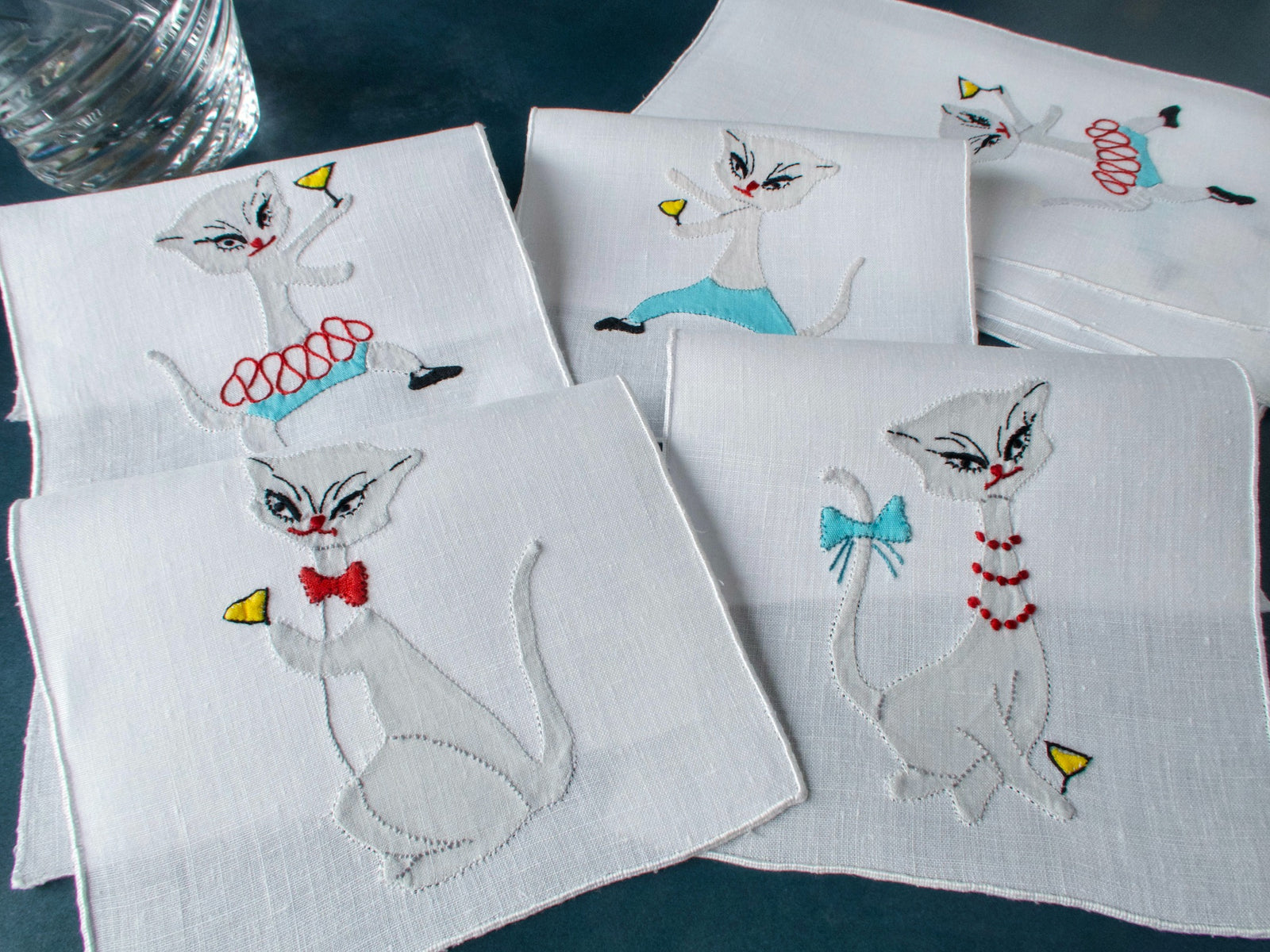 Cocktail Cats Vintage Madeira Cocktail Napkins, Set of 8