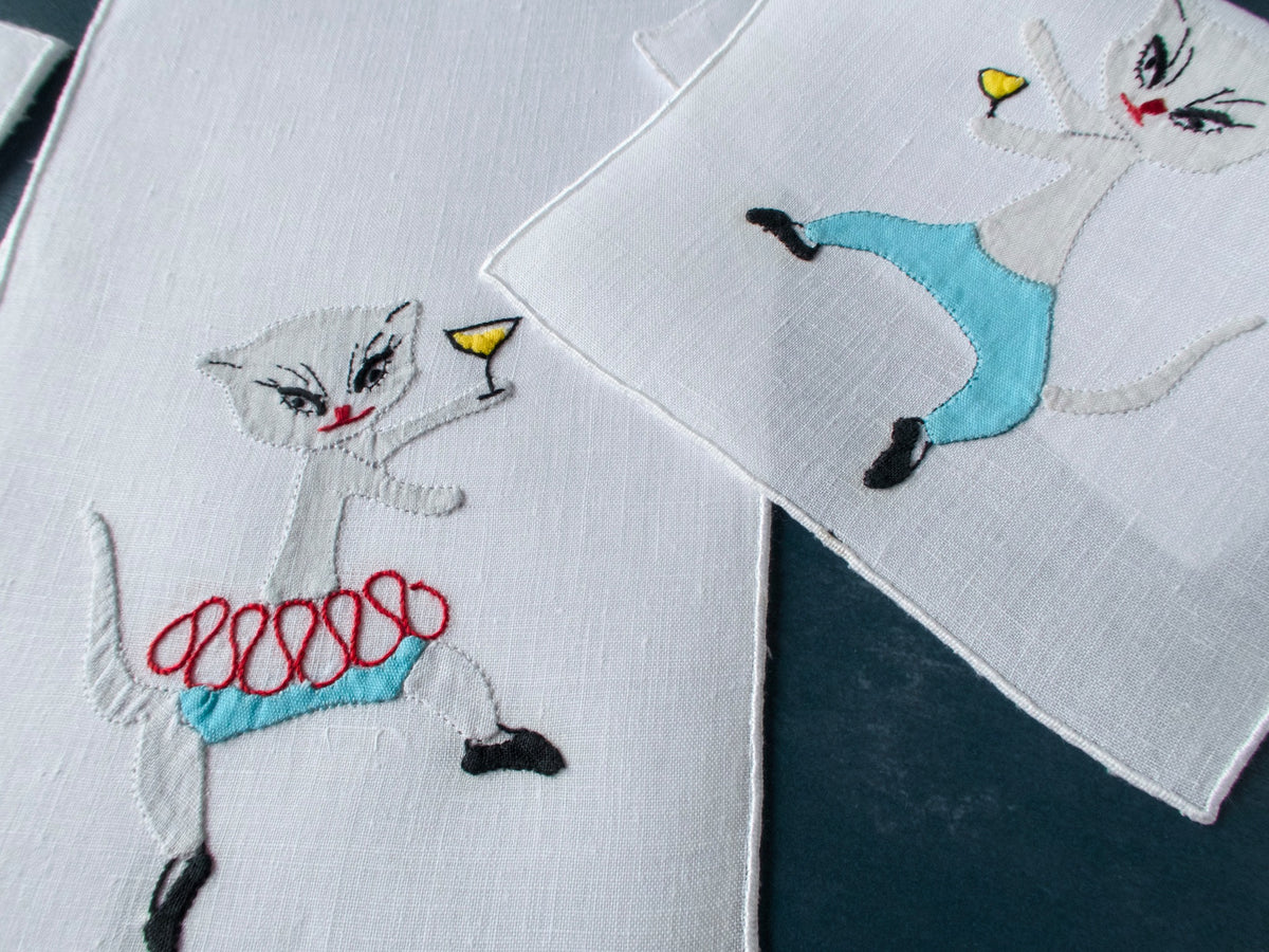 Cocktail Cats Vintage Madeira Cocktail Napkins, Set of 8