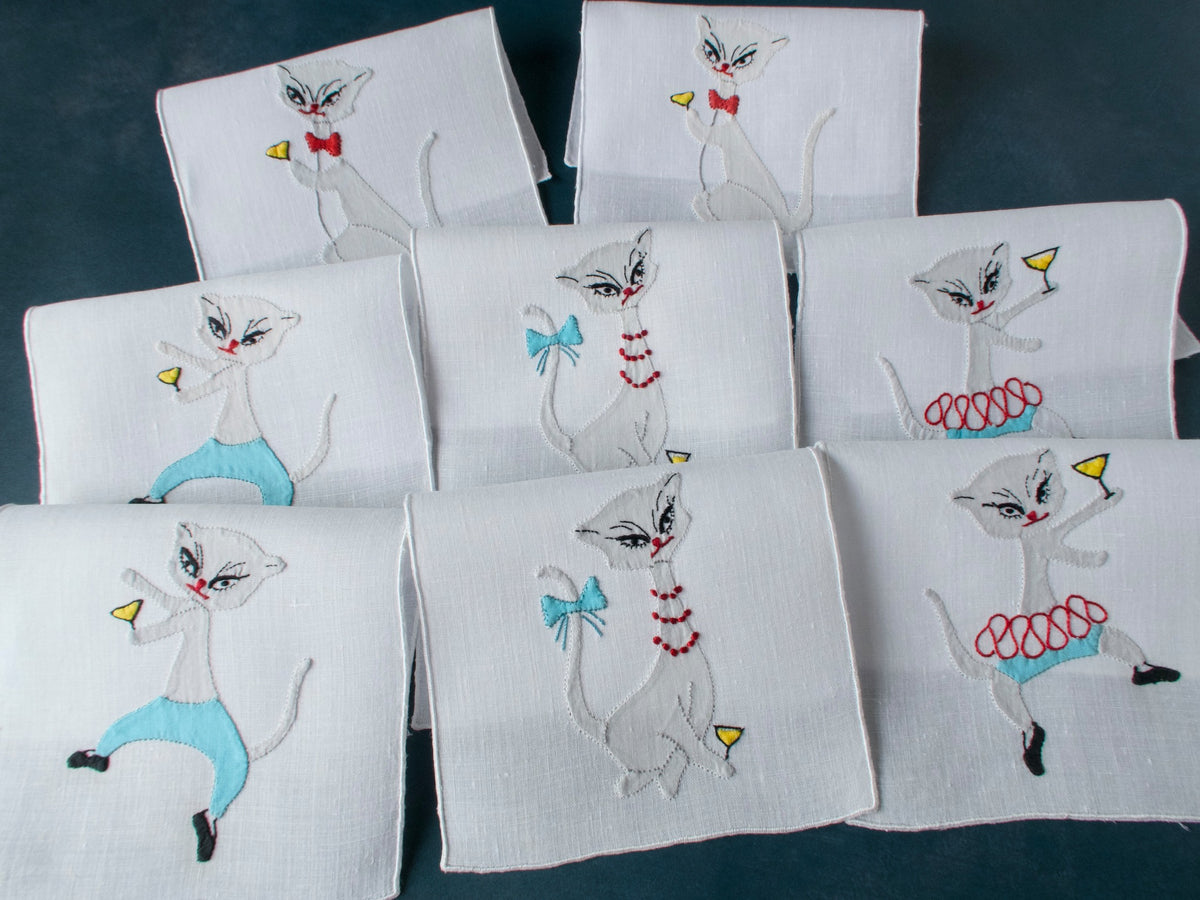 Cocktail Cats Vintage Madeira Cocktail Napkins, Set of 8