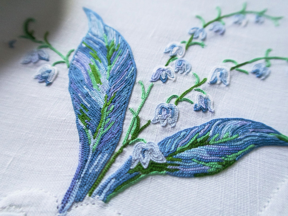 Lily of the Valley Vintage D Porthault Beauvais Embroidery 20pc Placemat Set for 10