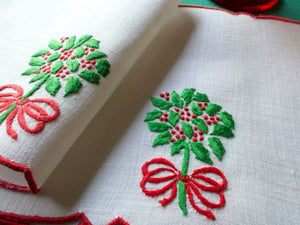 Christmas Holly Bouquet Madeira Linen Cocktail Napkins, Set of 8