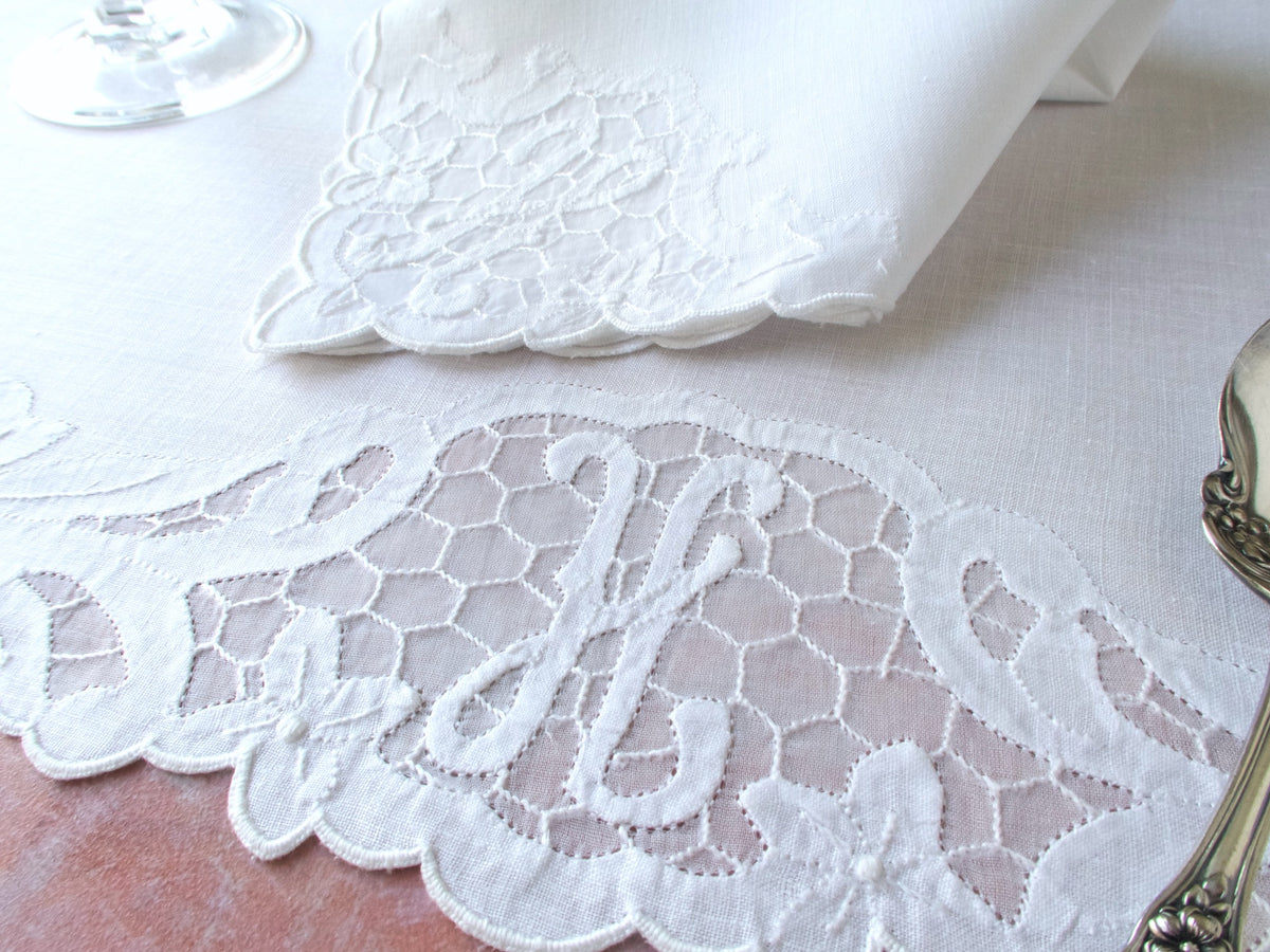 H Monogram Vintage Madeira 16pc Oval Placemat Set for 8