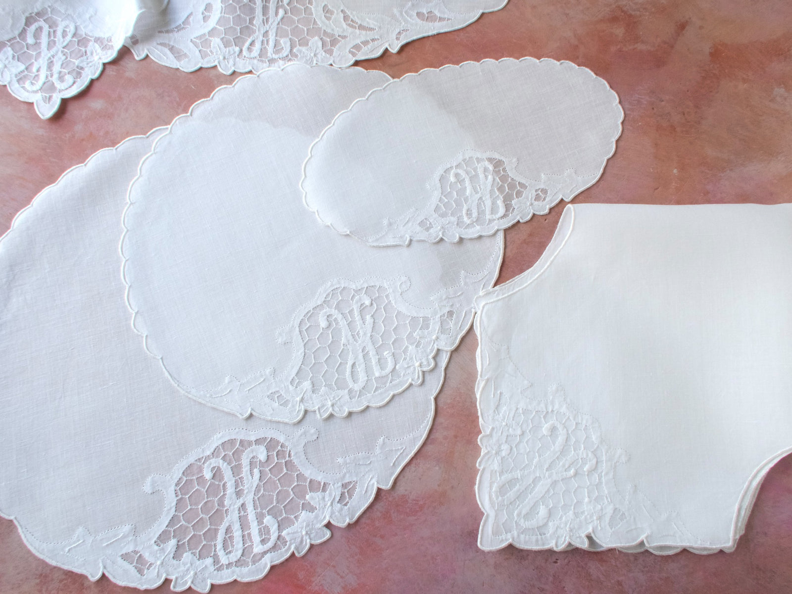 H Monogram Vintage Madeira 16pc Oval Placemat Set for 8