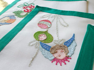 Vintage placemat set with embroidered Christmas  ornaments
