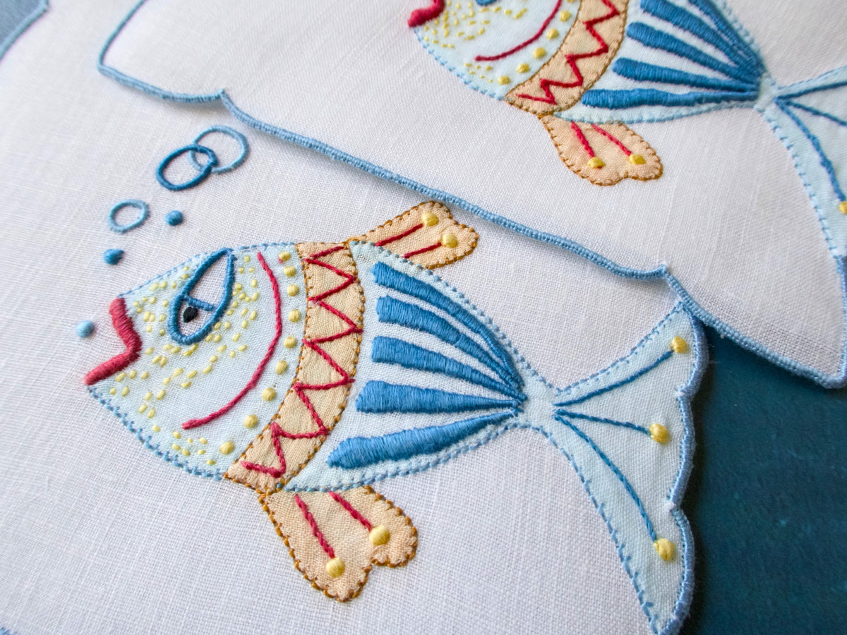 Bubbles &amp; Big Lips Fish Vintage Madeira Cocktail Napkins, Set of 6