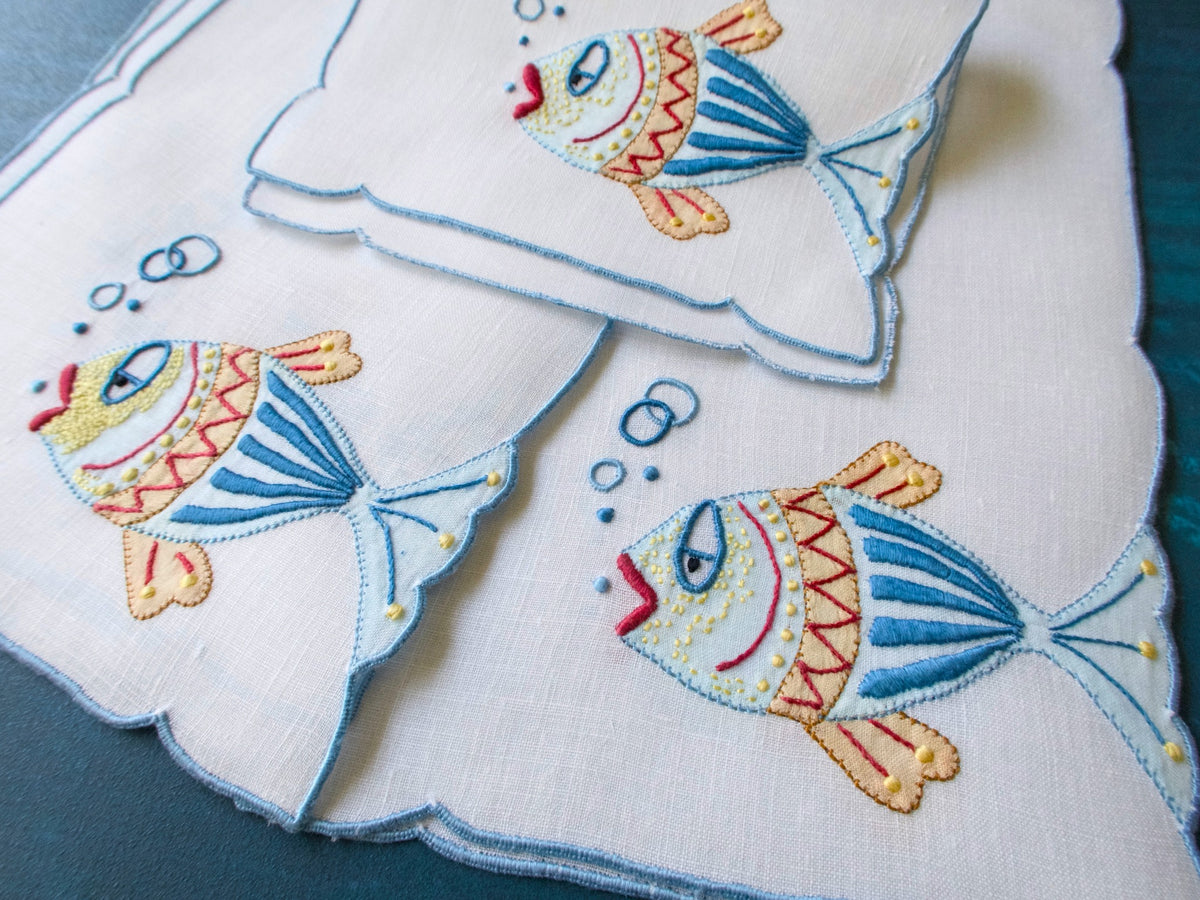 Bubbles &amp; Big Lips Fish Vintage Madeira Cocktail Napkins, Set of 6