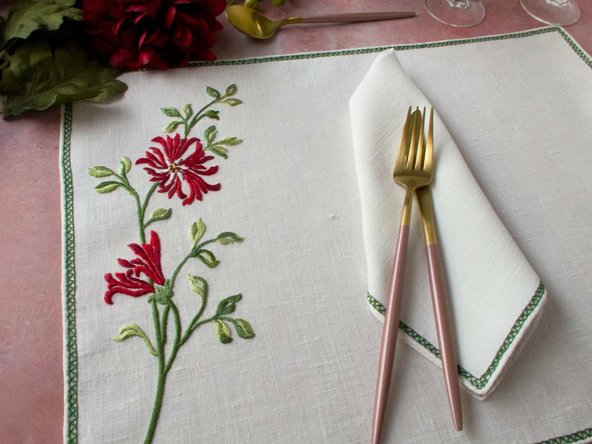 Lush Flowers Vintage Italian 8 pc Placemat Set for 4