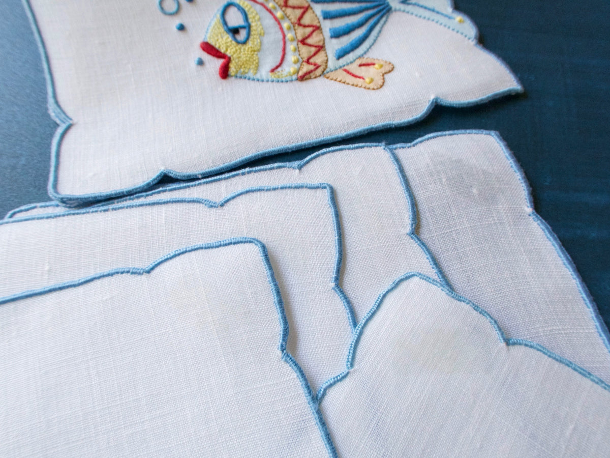 Bubbles &amp; Big Lips Fish Vintage Madeira Cocktail Napkins, Set of 6