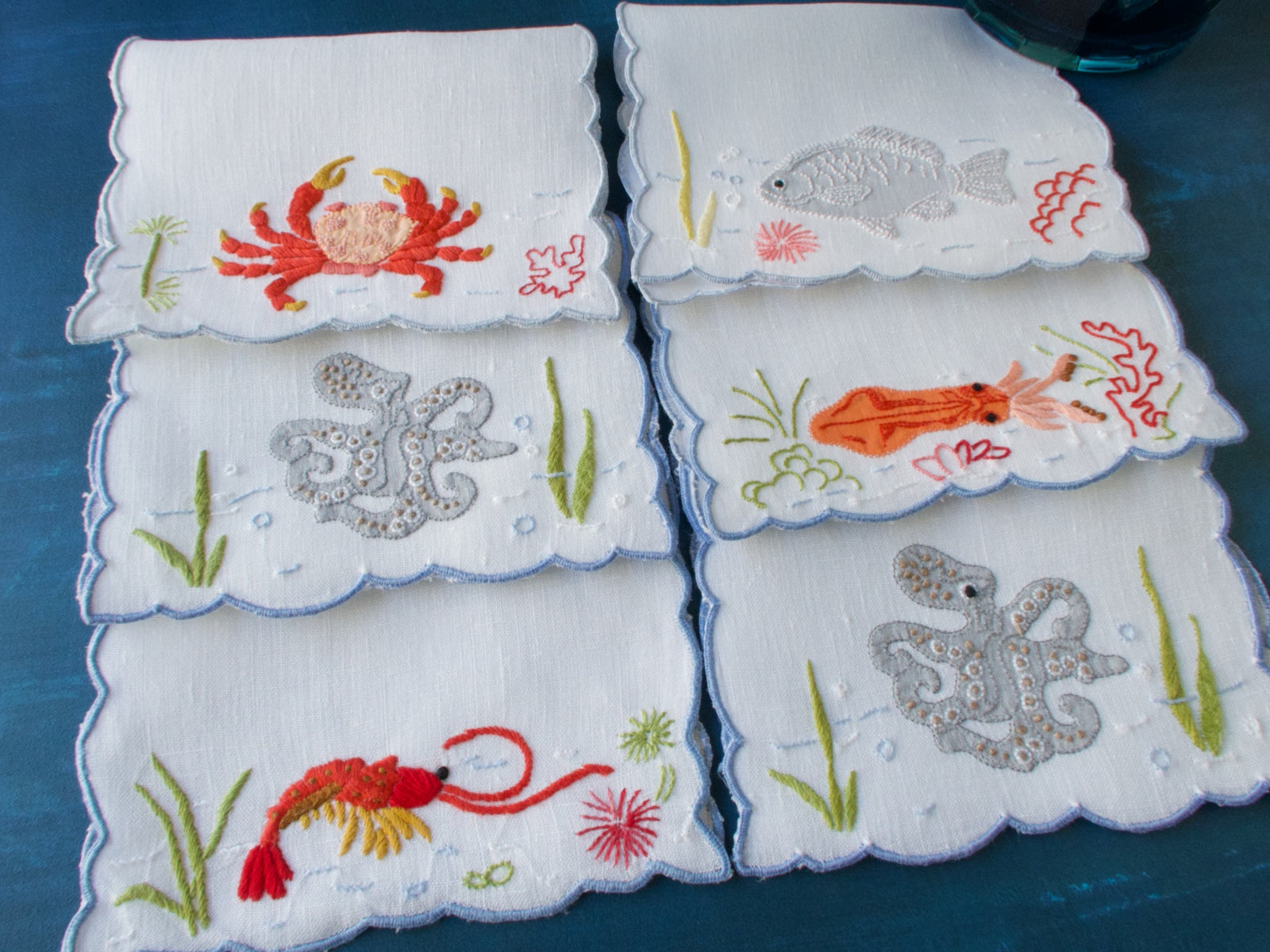 Sea Creatures Vintage Madeira Cocktail Napkins, Set of 6