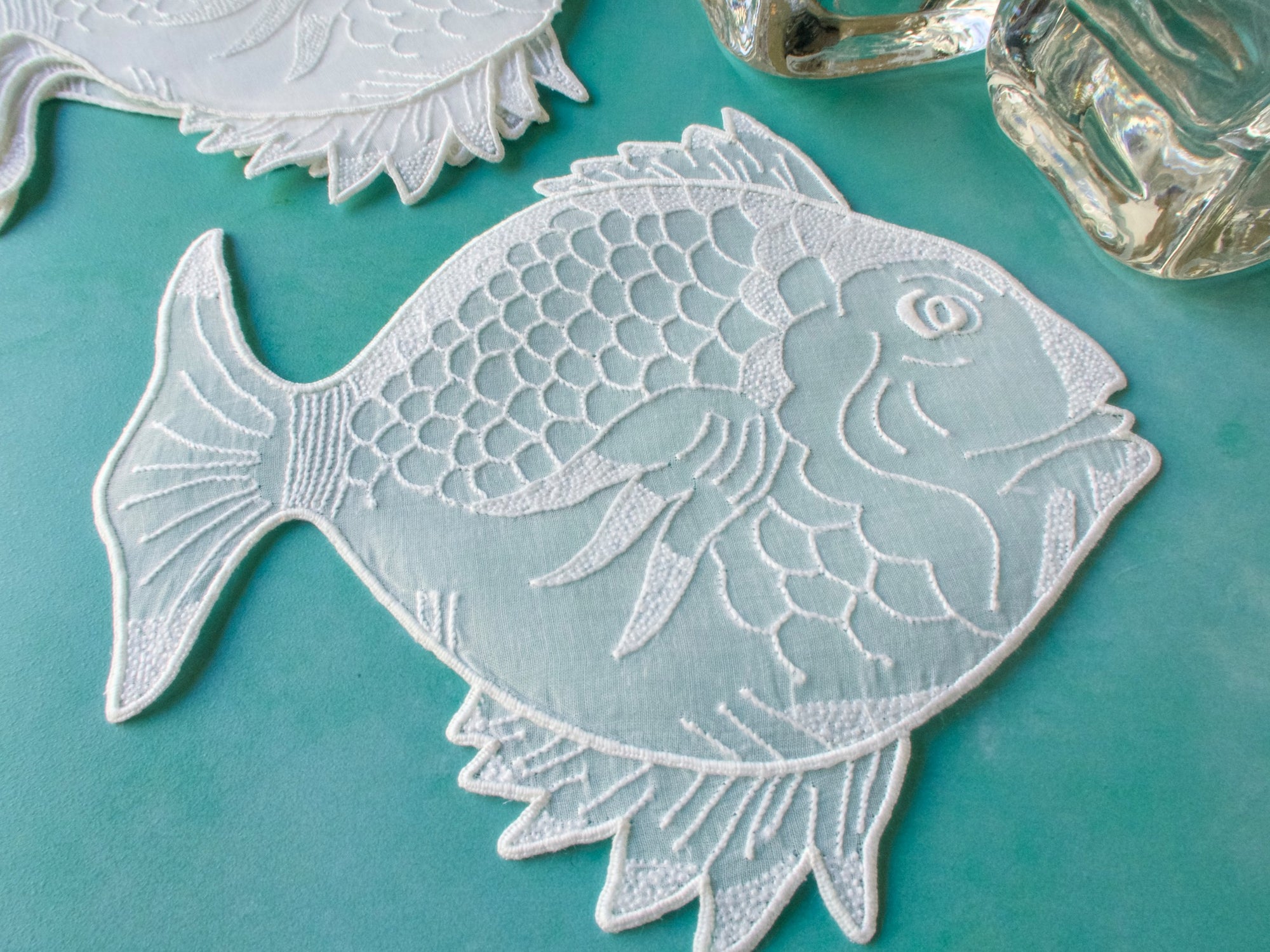 Fish Shaped Vintage Madeira Organdy Cocktail Napkins, Set of 6